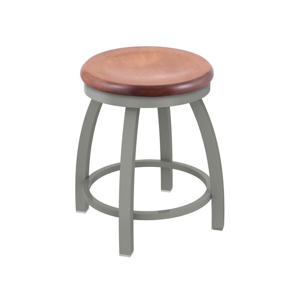 18" Swivel Vanity Stool, Nickel Finish, Med Maple Seat